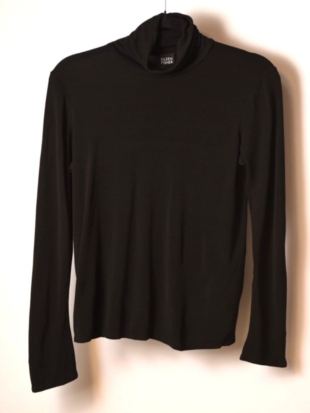Eileen Fisher 100% Sillk Womens Size S Black Turtleneck Stretch Long Sleeve